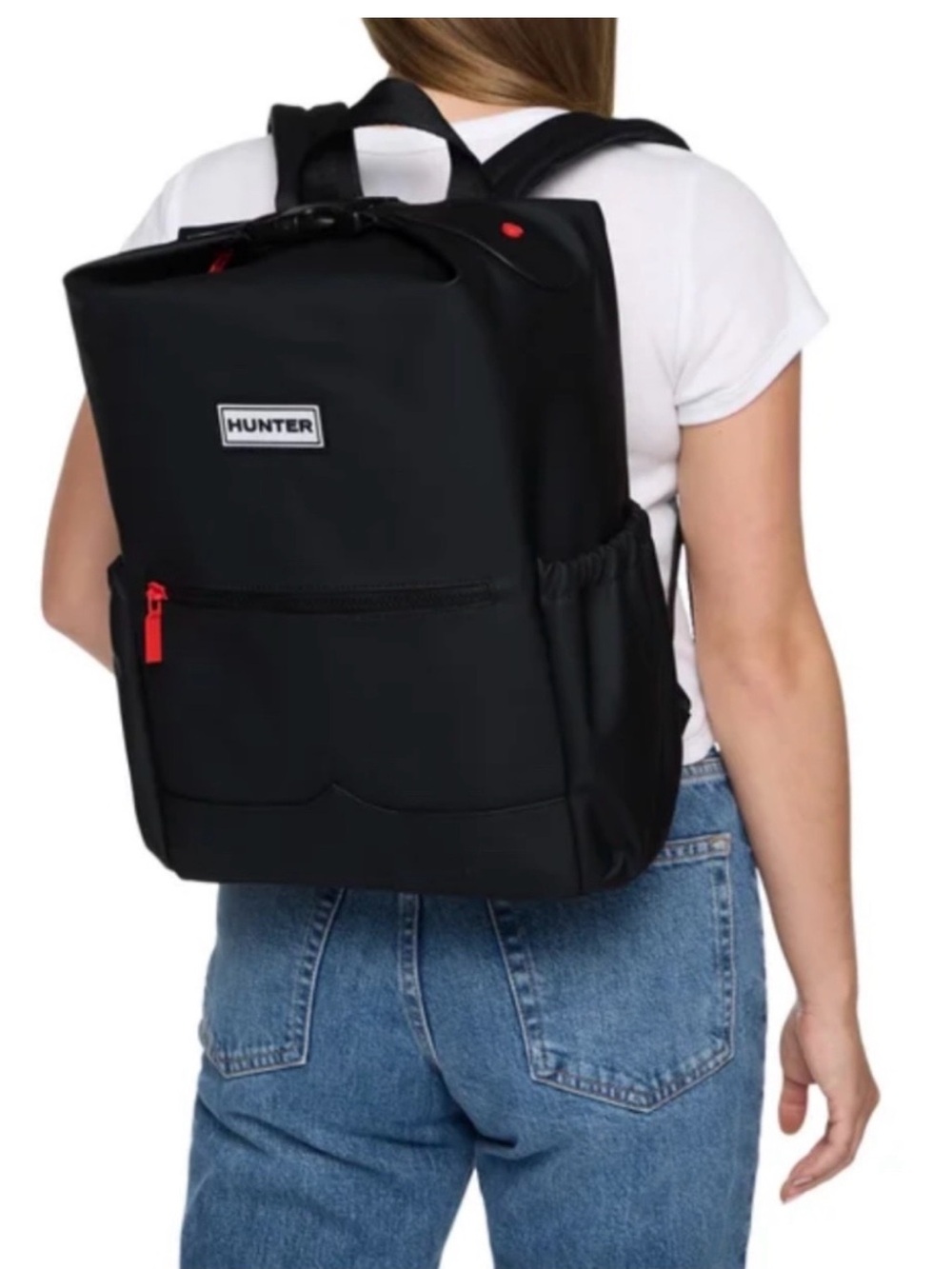 Hunter Black Backpack with Red Zipper Accents